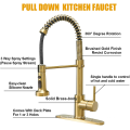 Aquacubic hot selling Solid Brass Cupc Certified Pull Down Spring Gold Single handle Kitchen Faucet